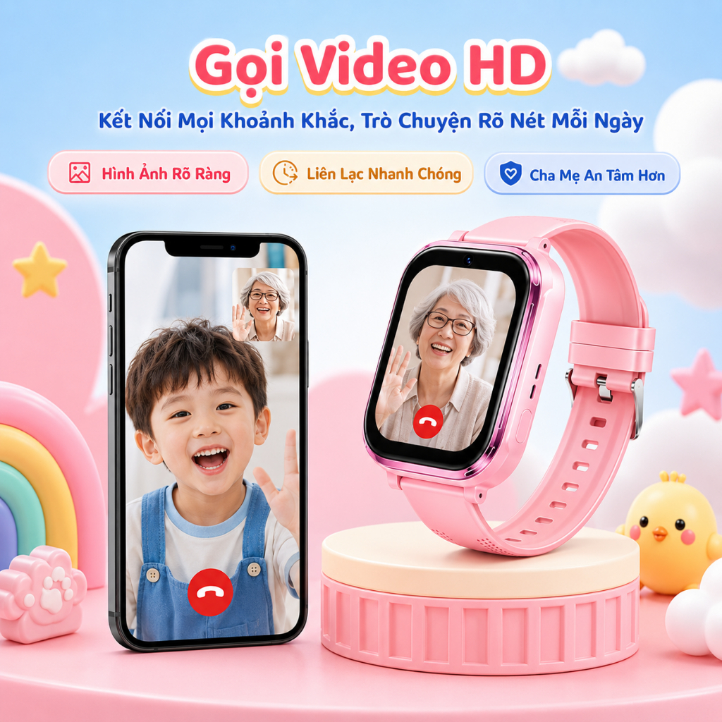 Kiumo【BH 12 Tháng】Đồng Hồ Thông Minh Trẻ Em 4G, GPS/LBS, IP65 Chống Nước, Kèm Ốp Silicone & 2 Dây