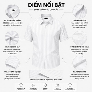 Áo Sơ Mi Nam Giấu Cúc Tay Ngắn Form Chuẩn Mềm Mát Trẻ Trung Dễ Phối Đồ SM89