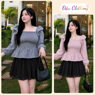 Áo Babydoll Bigsize Nữ Nhận Chun Thân Dáng Ôm Tay Dài Bồng Cho Chubby 50-95kg SM37