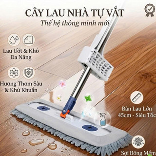 [2 Bông Lau] Cây Lau Nhà Tự Vắt Bông San Hô Siêu Sạch, Chổi Lau Nhà Tự Vắt Thông Minh Xoay 360 Độ