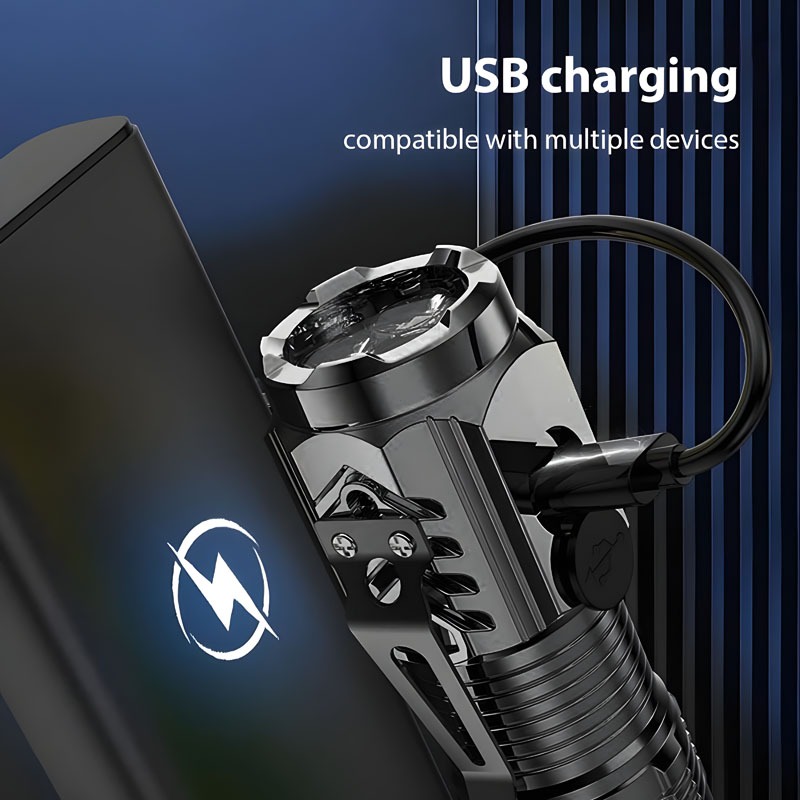 Đèn pin cầm tay mini siêu sáng chiếu xa 5 chế độ sáng chống thấm nước Type-C sạc USB Nặng pin trâu - ảnh 8