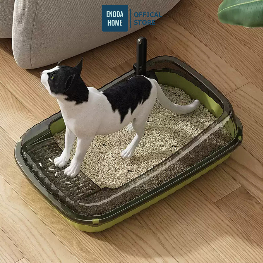 Khay Vệ Sinh Cho Mèo Nhựa PP Kèm Xẻng ENODA HOME, Thùng Cát Mèo Chống Văng Cát 2 Kích Thước C100