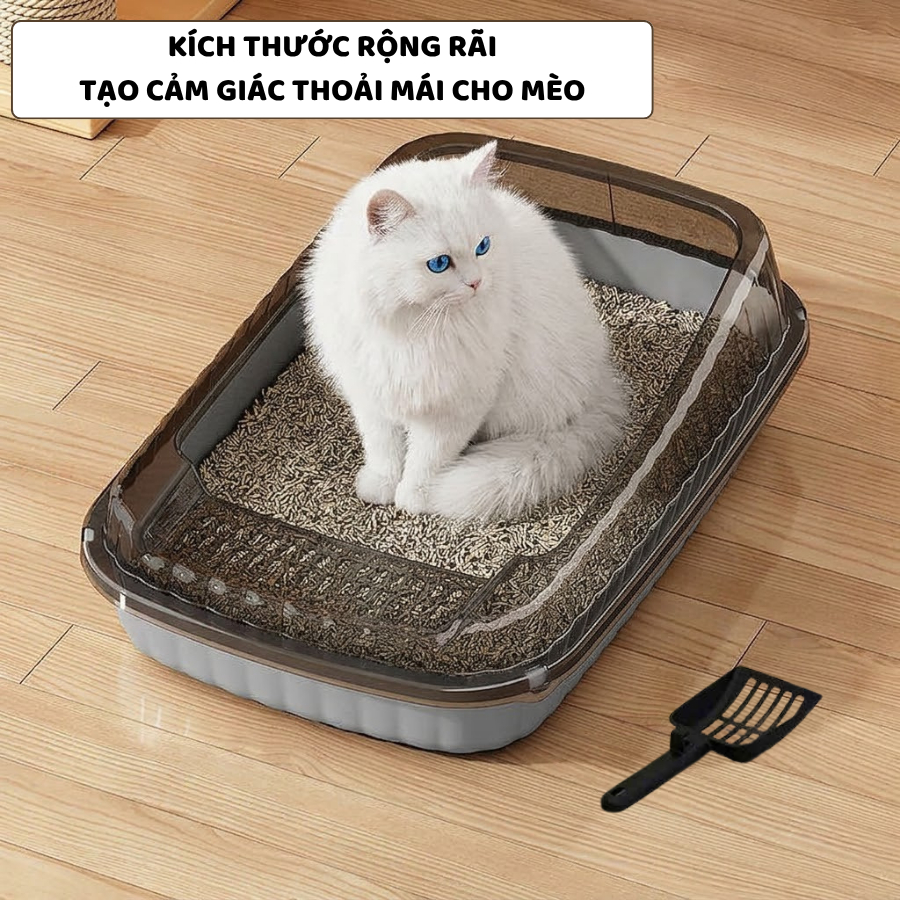 Khay Vệ Sinh Cho Mèo Nhựa PP Kèm Xẻng ENODA HOME, Thùng Cát Mèo Chống Văng Cát 2 Kích Thước C100