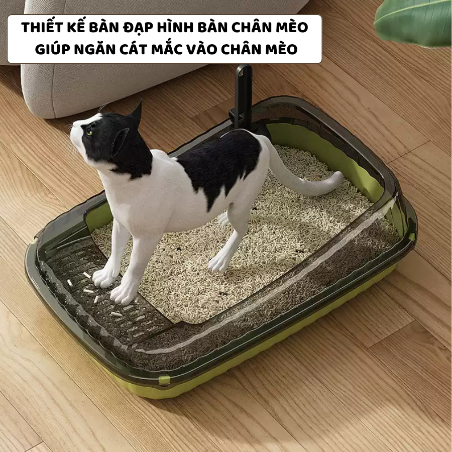 Khay Vệ Sinh Cho Mèo Nhựa PP Kèm Xẻng ENODA HOME, Thùng Cát Mèo Chống Văng Cát 2 Kích Thước C100