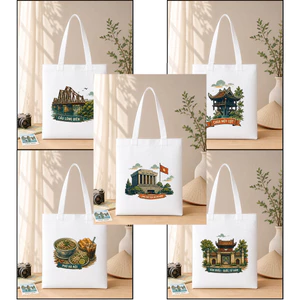 Túi tote có khóa in hình Hà Nội Việt Nam túi vải canvas tote nhiều họa tiết Hà Nội đeo vai thời trang tota0328
