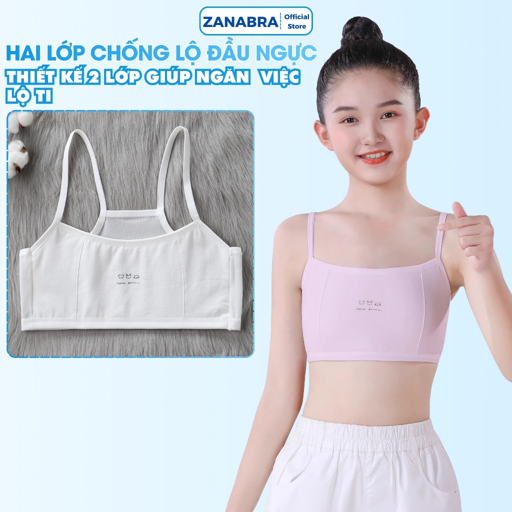 Combo 4 Áo Lót Nữ Học Sinh Cotton Phối Lưới Thông Thoáng, Áo Lá Không Đệm Mút ZANABRA A108