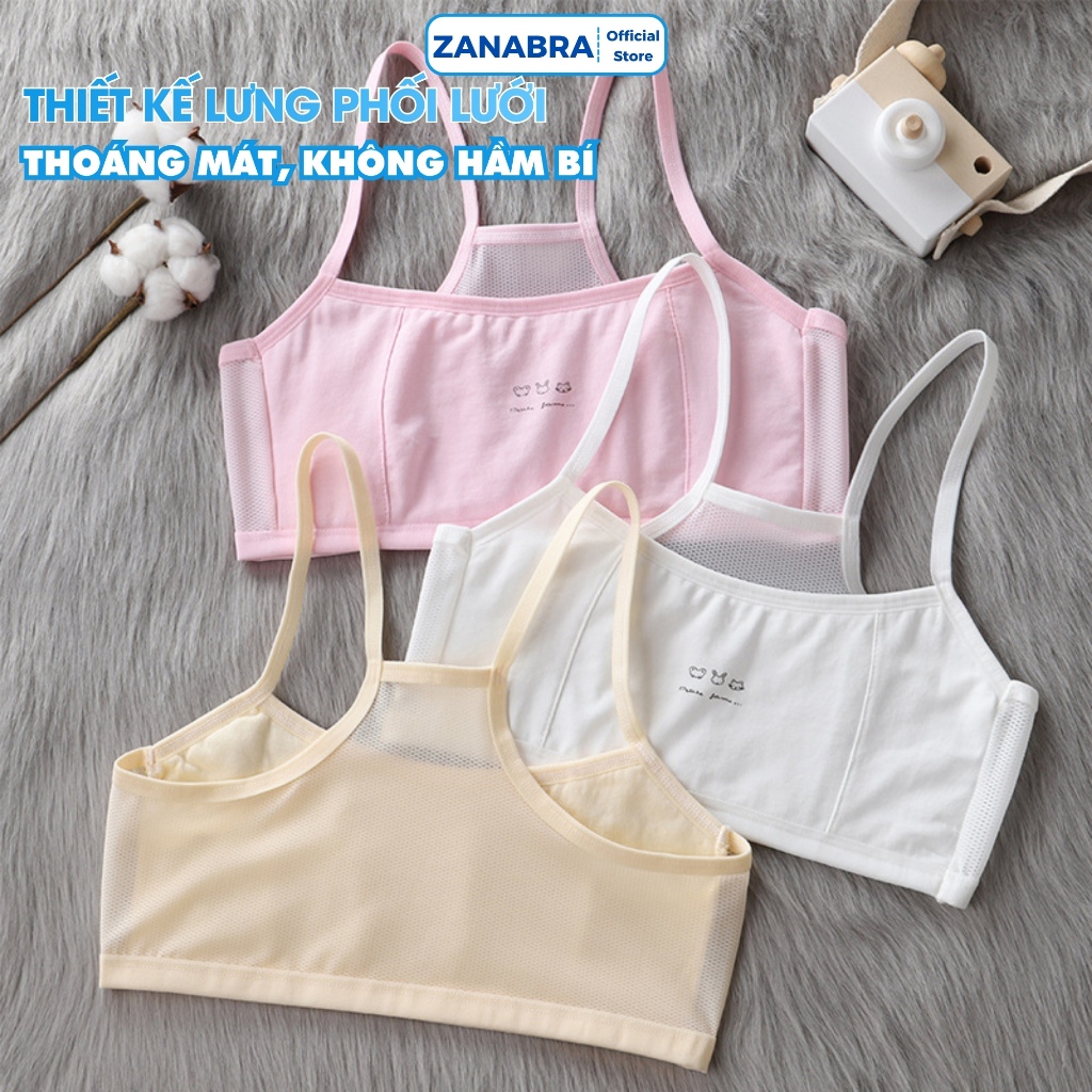 Combo 4 Áo Lót Nữ Học Sinh Cotton Phối Lưới Thông Thoáng, Áo Lá Không Đệm Mút ZANABRA A108