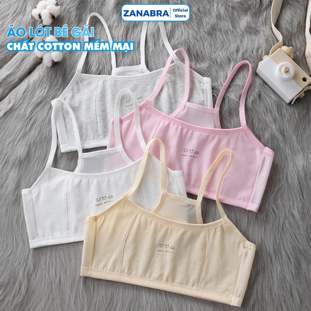 Combo 4 Áo Lót Nữ Học Sinh Cotton Phối Lưới Thông Thoáng, Áo Lá Không Đệm Mút ZANABRA A108