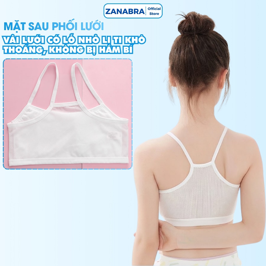 Combo 4 Áo Lót Nữ Học Sinh Cotton Phối Lưới Thông Thoáng, Áo Lá Không Đệm Mút ZANABRA A108