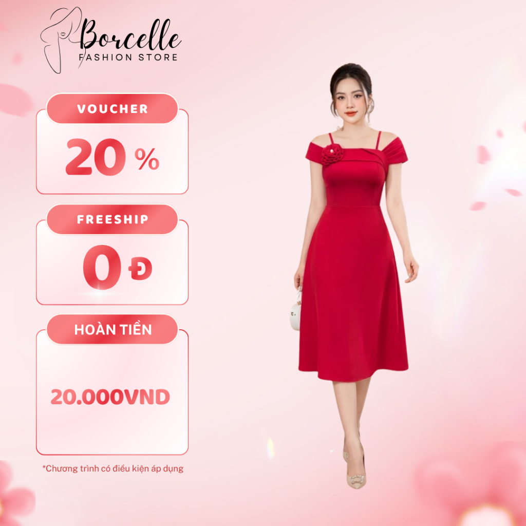 Váy Dự Tiệc Trung Niên Bigsize - Đầm Dự Tiệc Đi Ăn Cưới Thiết Kế Sang Trọng Trễ Vai Dáng Xòe Hoa 3D Đính Ngực TK46