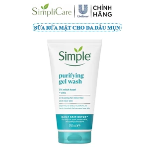 Gel rửa mặt Simple ngừa mụn giảm bóng nhờn Purifying Gel Wash 150ml kiềm dầu thanh khiết