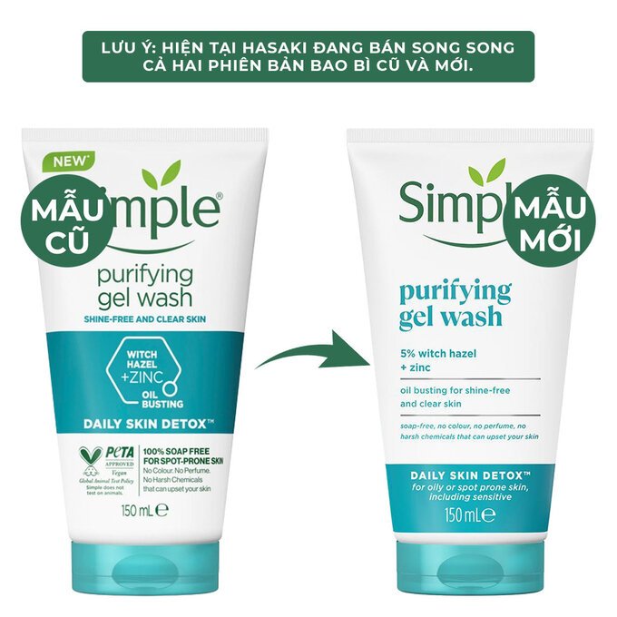 Gel rửa mặt Simple ngừa mụn giảm bóng nhờn Purifying Gel Wash 150ml kiềm dầu thanh khiết