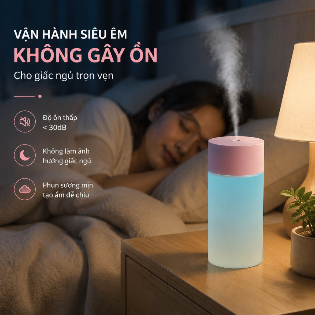 Máy Phun Sương Tạo Ẩm Mini 400ml USB｜Đèn LED 7 Màu｜Yên Tĩnh｜Phòng Ngủ, Văn Phòng