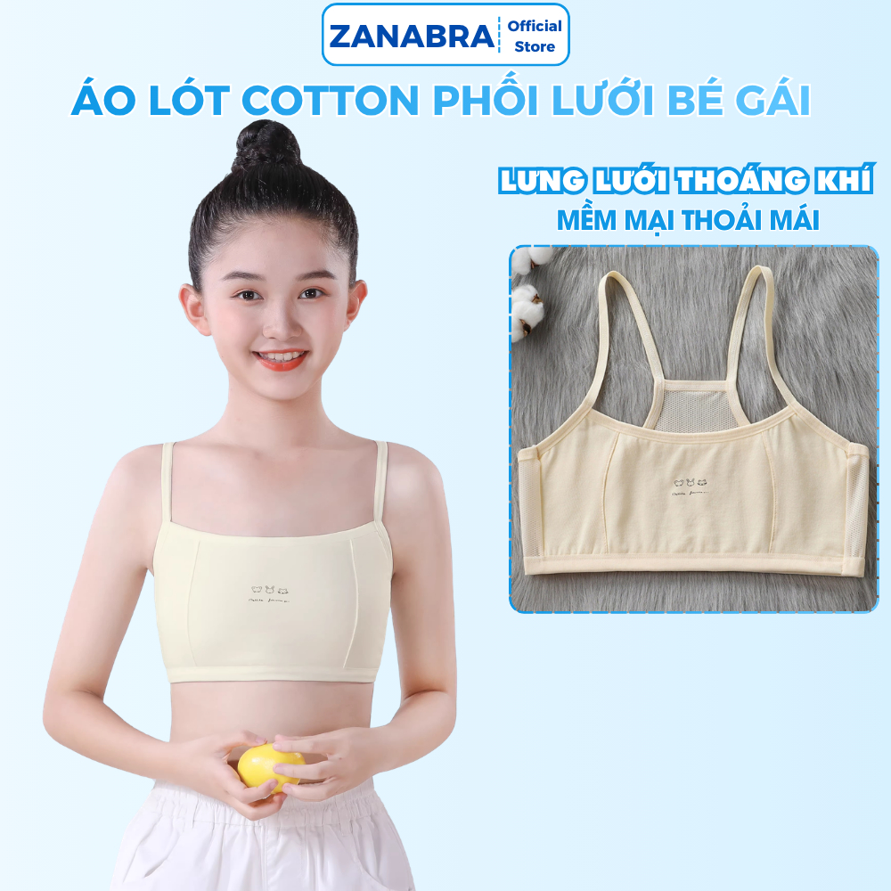 Combo 4 Áo Lót Nữ Học Sinh Cotton Phối Lưới Thông Thoáng, Áo Lá Không Đệm Mút ZANABRA A108