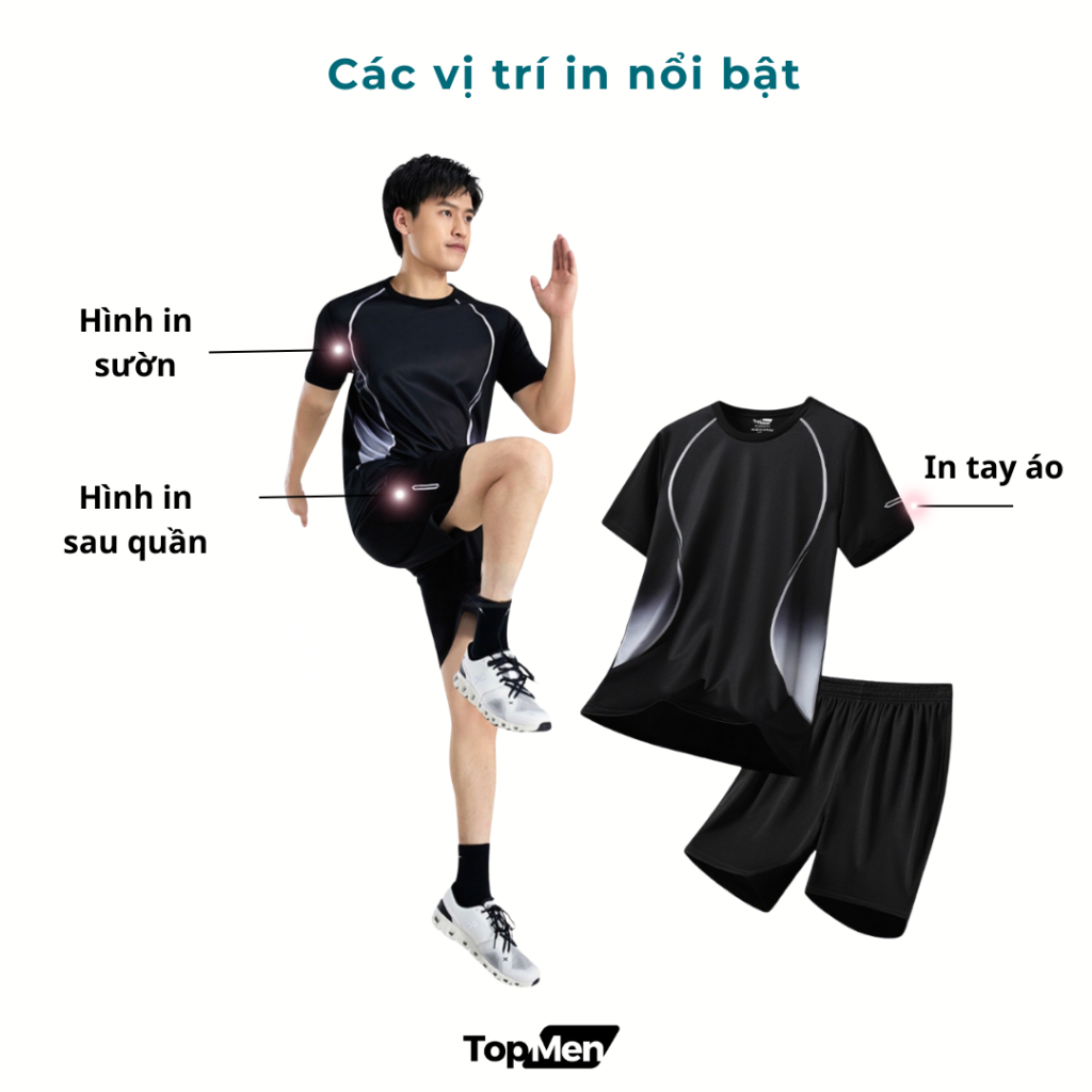 Bộ đồ thể thao nam vải thun co dãn thoáng khí đủ size M - 4XL mã T-01 - TOPMEN