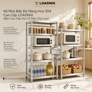 LOADNIX Kệ inox nhà bếp inox Bền bỉ trong môi trường bếp nhà Kệ để đồ inox Làm dày 0.5mm Có thanh chống đỡ