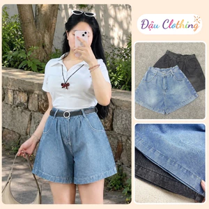 Quần Đùi Jean Bigsize Nữ Dáng Quần Short Ống Rộng Màu Khói Cạp Chun Co Giãn Chất Denim Mềm Q555