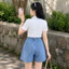 Quần Đùi Jean Bigsize Nữ Dáng Quần Short Ống Rộng Màu Khói Cạp Chun Co Giãn Chất Denim Mềm Q555