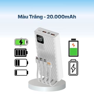 Sạc Dự Phòng 20000mAh KOZMO KM10 Chính Hãng Tích Hợp 4 Dây Cáp Sạc Ổn Định 22.5W Không Nóng Máy