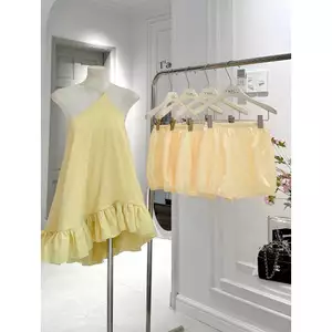 SET ĐẦM BÁNH BÈO CỔ YẾM PHỐI QUẦN SHORT, SET ĐỒ NỮ TIỂU THƯ DỄ THƯƠNG | MEOINDAHOUSE