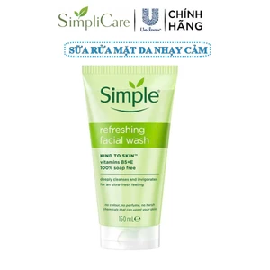 Gel rửa mặt Simple Kind To Skin Refreshing Facial Wash Gel 150ml dịu nhẹ sạch thoáng cho da nhạy cảm