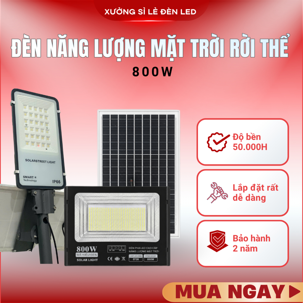 [TẶNG TRANH/ĐÈN PHA] Đèn Đường Năng Lượng Mặt Trời Rời Thể 800W| Đèn LED NLMT Cảm Biến Tự Động | Chống Nước Ngoài Trời