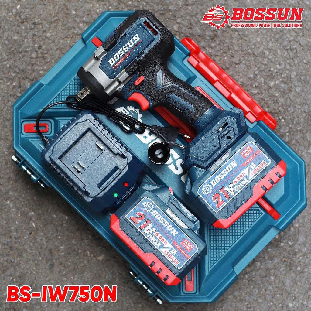 Máy Bắn Bulong Bossun BS-IW750N Siêu Khỏe, Lõi Đồng 100% Không Chổi Than Đảo chiều Máy bulonh chạy pin