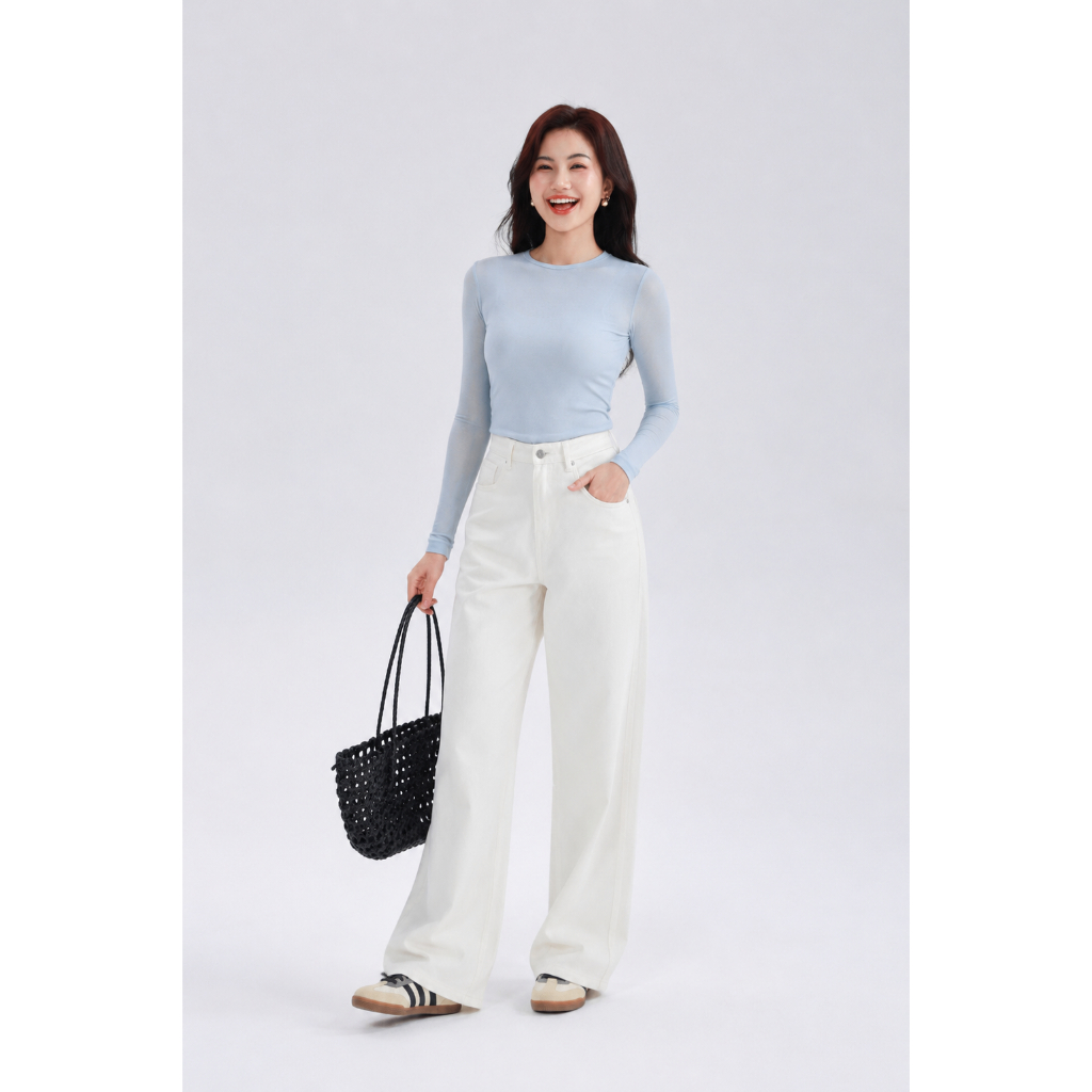 Áo Thun Nữ Tay Dài GUMAC Form Ôm 2 Lớp Cổ Tròn Chất Thun Giấy 2 Lớp Co Giãn Cao Tôn Dáng LATG05057