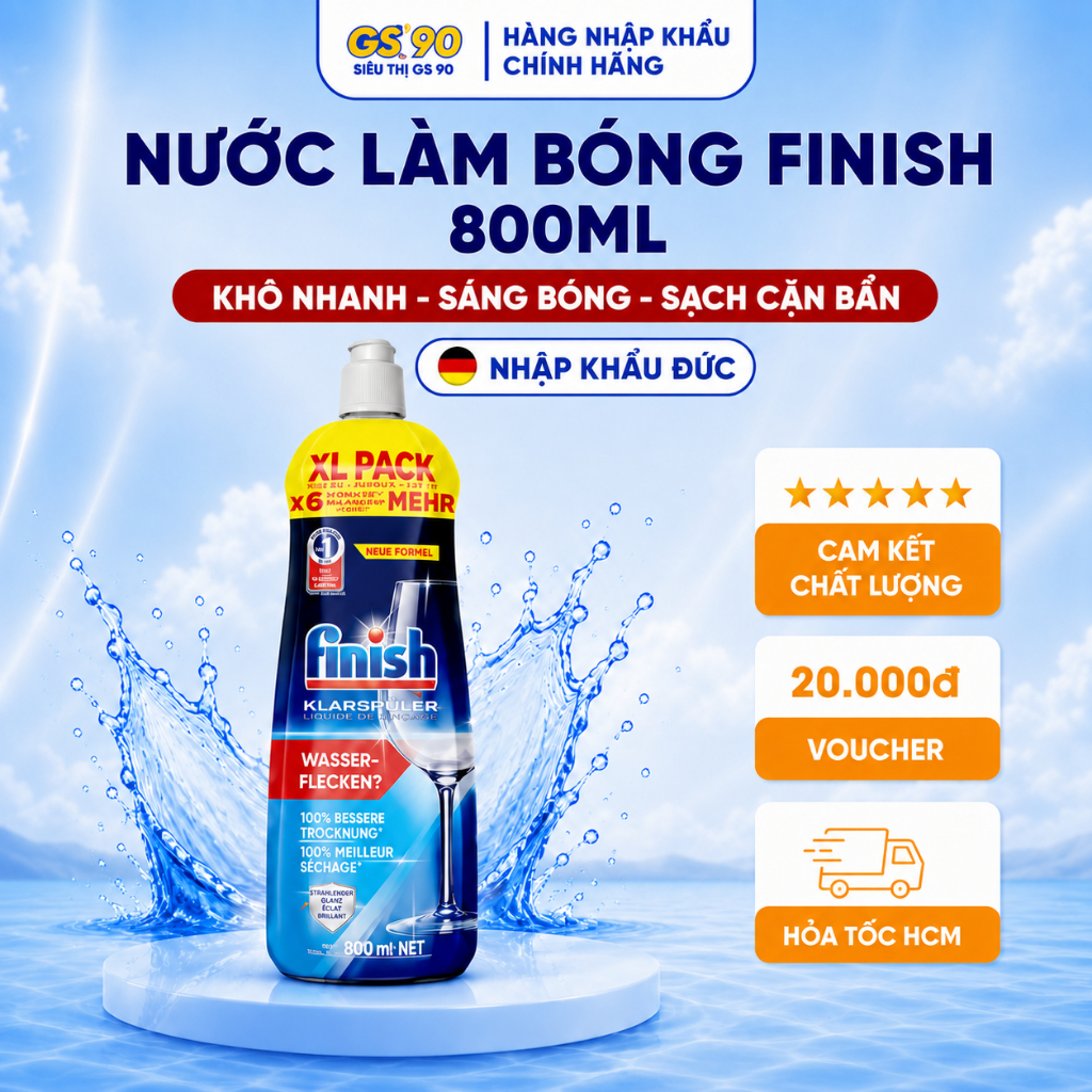 [TẶNG BÌNH GIỮ NHIỆT] Nước Làm Bóng Finish 800ml - Dùng Làm Bóng Cho Máy Rửa Bát - Hàng Nhập Khẩu Đức Chính Hãng