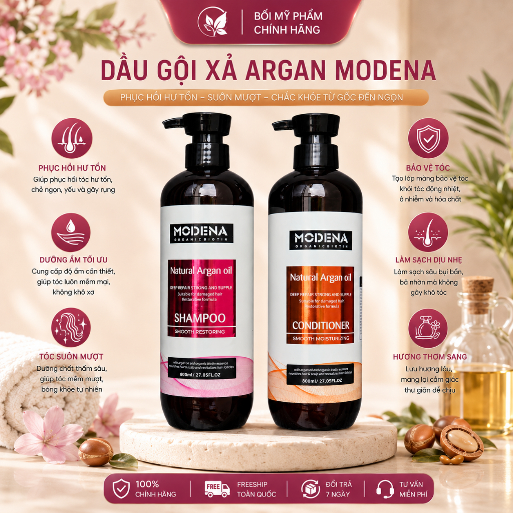 Cặp Dầu Gội Xả MODENA 800ml x2, Hương Thơm Dễ Chịu, Giúp Tóc Mềm Mượt, Dễ Chải, Combo Chăm Sóc Tóc