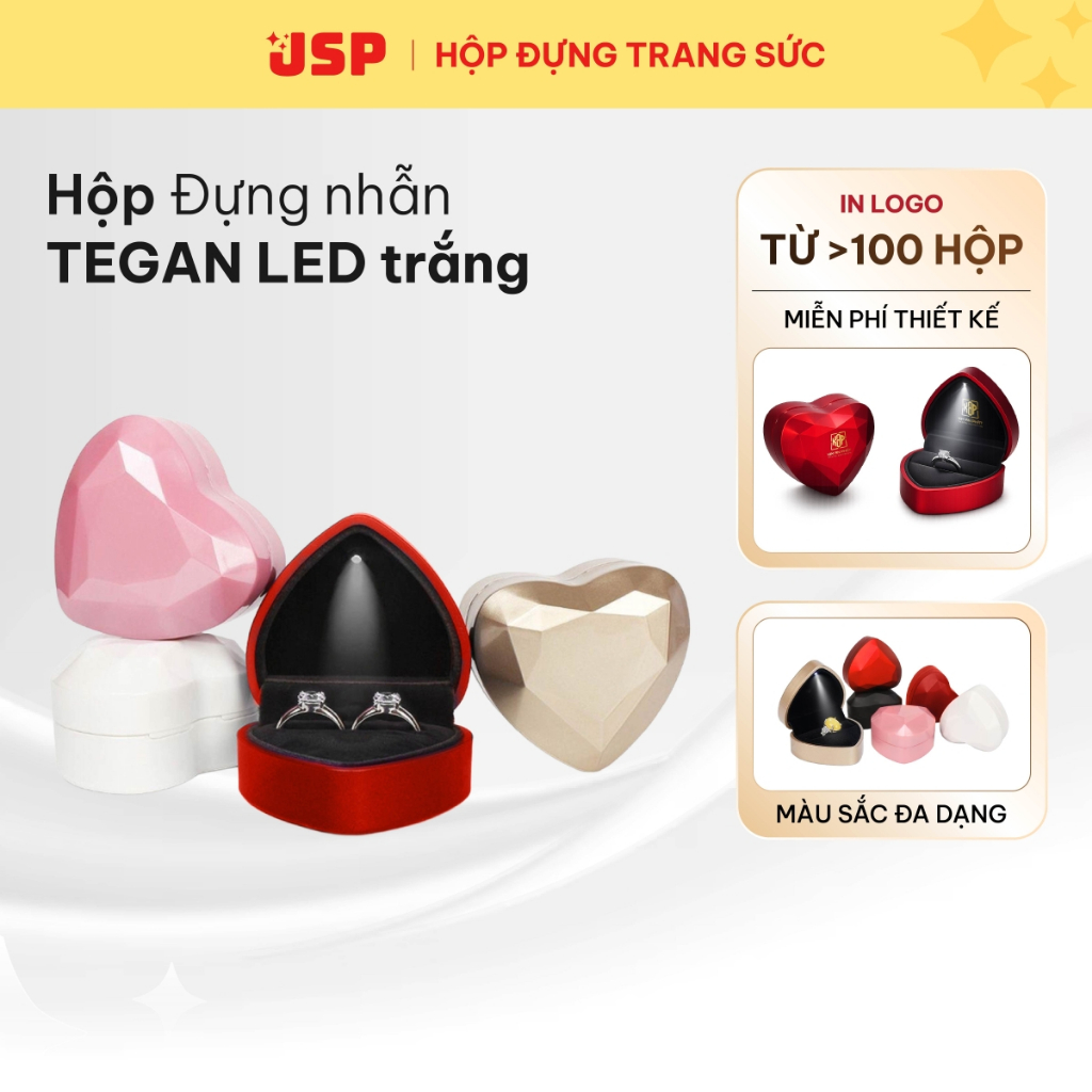 Hộp đựng nhẫn có đèn Trái tim JSP nhận in Logo hộp nhẫn có đèn hộp đựng nhẫn cưới nhẫn cầu hôn