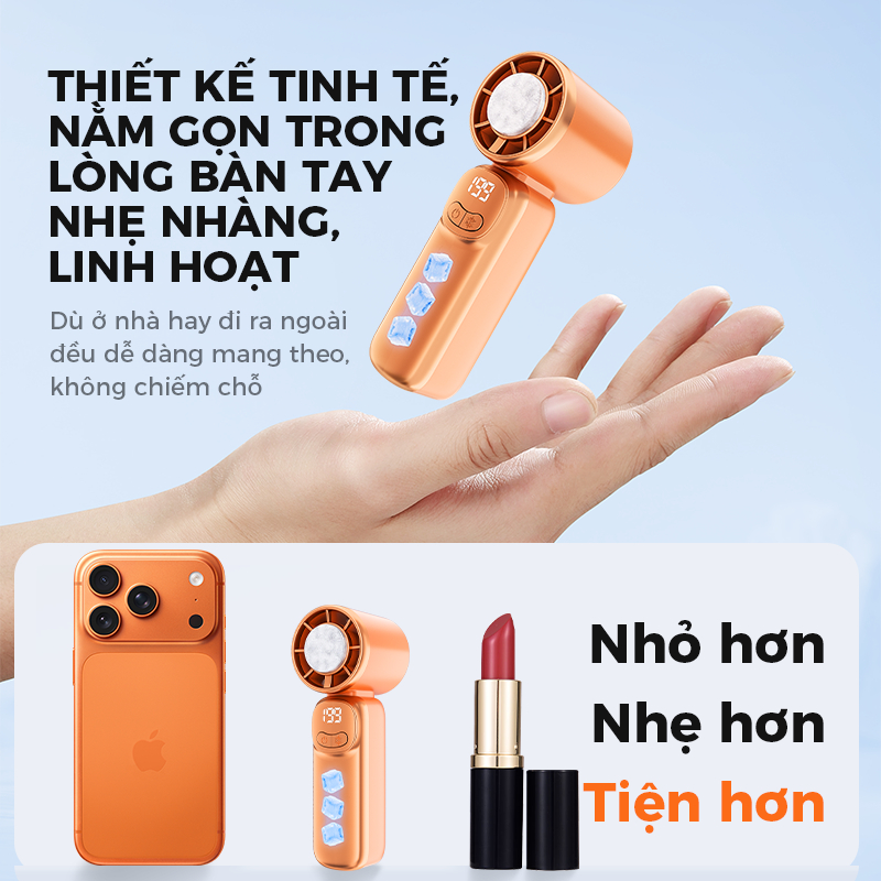 KG04 - Quạt Cầm Tay Mini Sò Lạnh DREYON -  199 Mức Gió, Pin Khủng, Màn Hình Led (Tặng Kèm Dây Đeo)