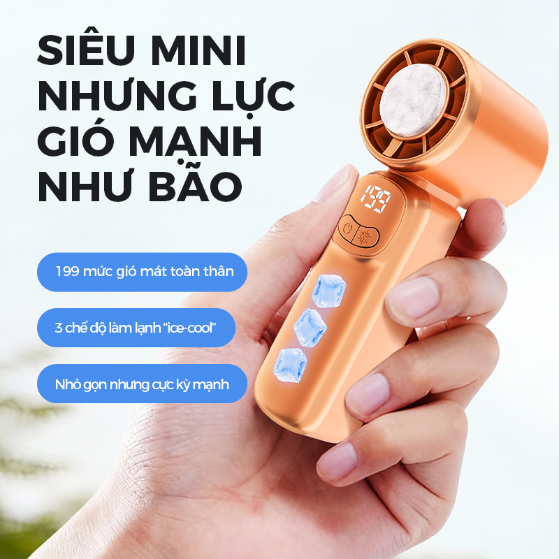 KG04 - Quạt Cầm Tay Mini Sò Lạnh DREYON -  199 Mức Gió, Pin Khủng, Màn Hình Led (Tặng Kèm Dây Đeo)