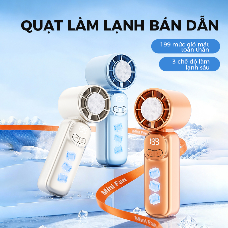 KG04 - Quạt Cầm Tay Mini Sò Lạnh DREYON -  199 Mức Gió, Pin Khủng, Màn Hình Led (Tặng Kèm Dây Đeo)
