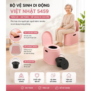 Bô Vệ Sinh Di Động Việt Nhật 5459 Có Tay Cầm - Bô Vệ Sinh Cho Người Già, Người Bệnh, Bà Bầu, Bô Gấu Trẻ Em, Chịu Lực Tốt