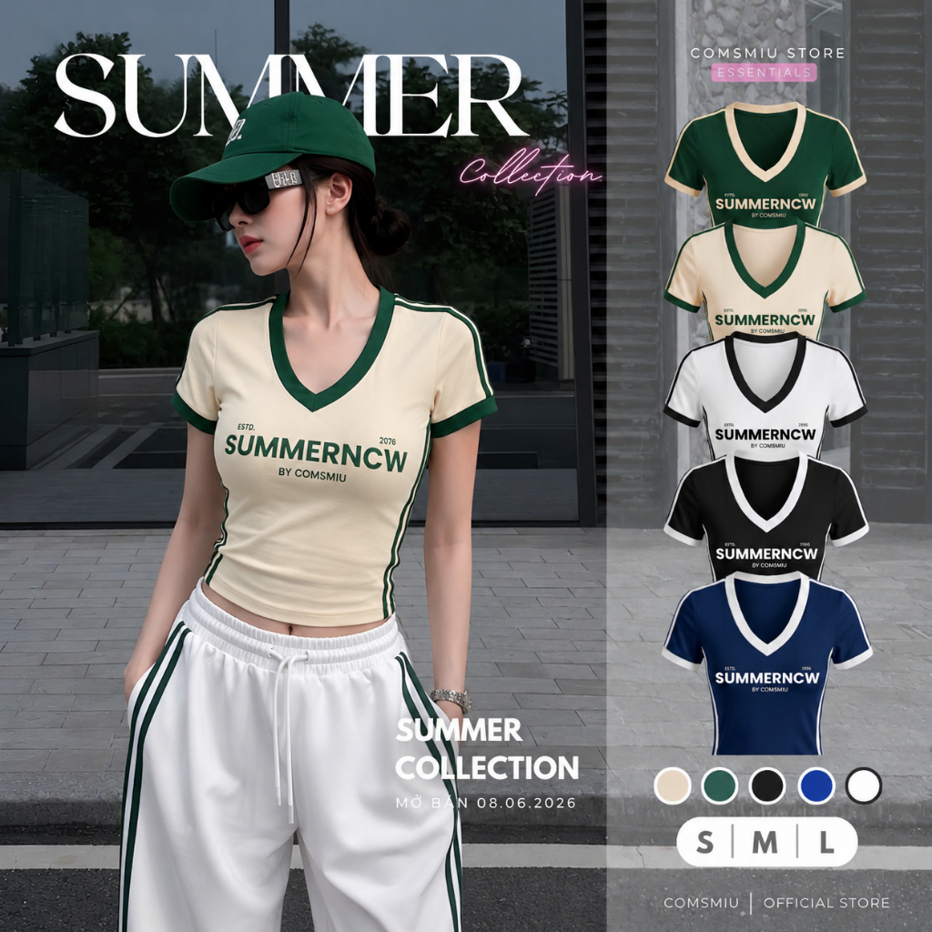 Áo Thun Nữ Cổ Tim Phối Viền Ôm Body ComsMiu Cá Tính, Vải Cotton Thun Lạnh 4 Chiều - MIU33