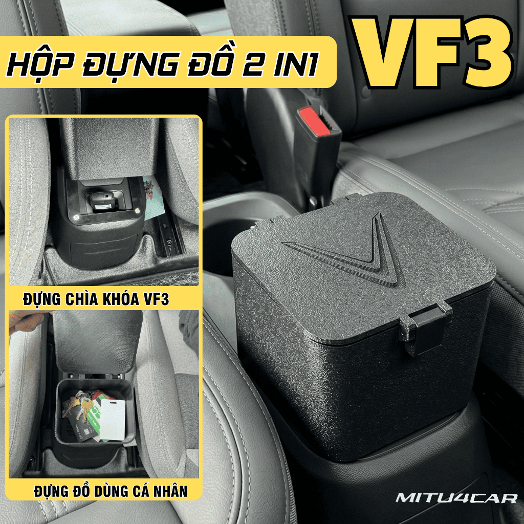 Hộp Che Chìa Khóa VinFast VF3 Kèm Khay Đựng Đồ – Hộp Đựng Chìa Khóa Ô Tô VF3, Khay Chứa Đồ Đa Năng, Phụ Kiện Nội Thất Xe