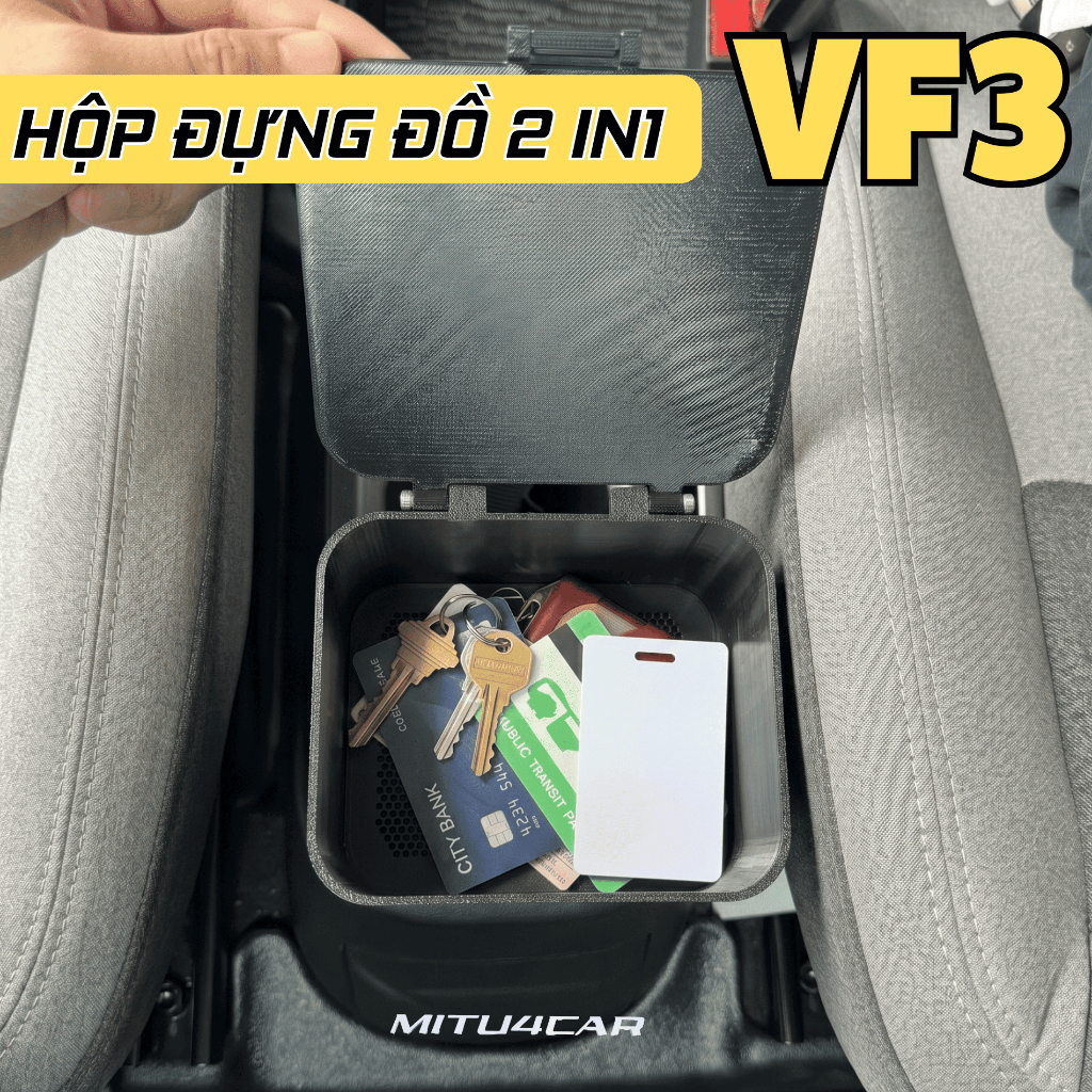 Hộp Che Chìa Khóa VinFast VF3 Kèm Khay Đựng Đồ – Hộp Đựng Chìa Khóa Ô Tô VF3, Khay Chứa Đồ Đa Năng, Phụ Kiện Nội Thất Xe