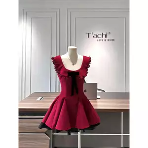ĐẦM LINEN SÁT NÁCH ĐÍNH NƠ ĐEN PHỐI MÀU, ĐẦM NỮ THANH LỊCH TRẺ TRUNG DÁNG XINH | MEOINDAHOUSE