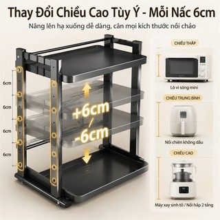 Kệ để lò vi sóng 2 tầng thép Chiều cao có thể điều chỉnh Kệ Để Đồ Nhà Bếp Với ray trượt kéo ra Khả năng chịu nhiệt cao