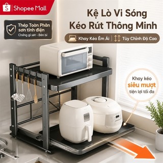Kệ để lò vi sóng 2 tầng thép Chiều cao có thể điều chỉnh Kệ Để Đồ Nhà Bếp Với ray trượt kéo ra Khả năng chịu nhiệt cao