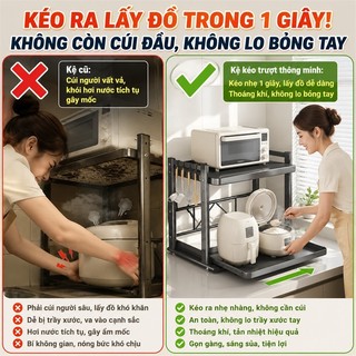 Kệ để lò vi sóng 2 tầng thép Chiều cao có thể điều chỉnh Kệ Để Đồ Nhà Bếp Với ray trượt kéo ra Khả năng chịu nhiệt cao