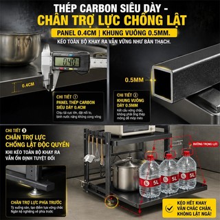 Kệ để lò vi sóng 2 tầng thép Chiều cao có thể điều chỉnh Kệ Để Đồ Nhà Bếp Với ray trượt kéo ra Khả năng chịu nhiệt cao