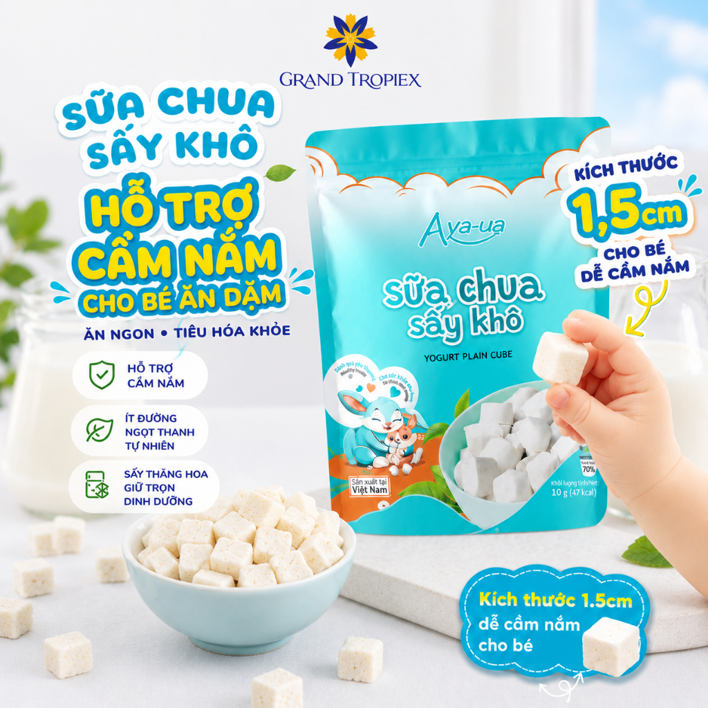 Sữa Chua Sấy Thăng hoa Aya-ua- Sữa chua khô Ăn Dặm Cho bé đa dang hương vị Bổ Sung Lợi Khuẩn (Gói 10g/16g)