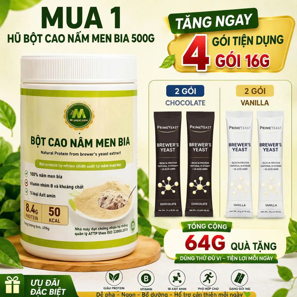 [COMBO MUA 1 TẶNG 4] - Bột nấm men bia, Protein tự nhiên và 18 axit amin thiết yếu, bổ sung chế độ ăn uống hàng ngày