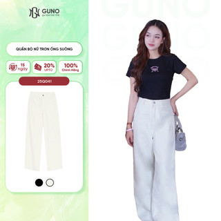 Quần Jean nữ GUNO Cạp Cao Ống Suông Trơn Màu Quần Bò Nữ Ống Rộng Dáng Suông SP5 25QG41