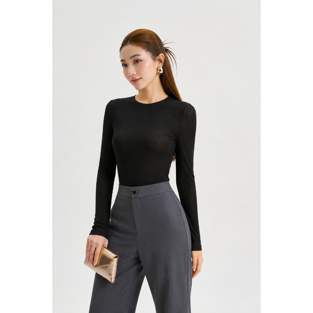 Áo Thun Nữ Tay Dài GUMAC Form Ôm 2 Lớp Cổ Tròn Chất Thun Giấy 2 Lớp Co Giãn Cao Tôn Dáng LATG05057