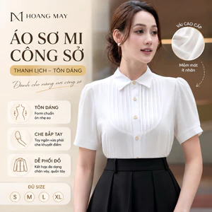 Áo Sơ Mi HOÀNG MÂY Cộc Tay Trắng Trần Ly Ngực Cổ Đức Vải Trượt Vitex M36