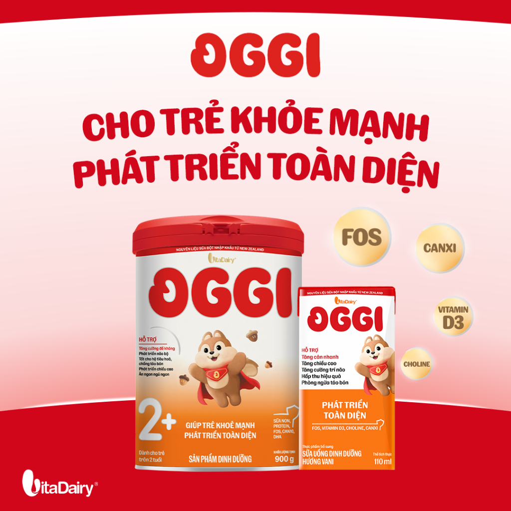 Sữa bột Oggi 2+ phát triển toàn diện - Hỗ trợ bé tăng cân, tăng cường miễn dịch, phát triển toàn diện - Lon 900g