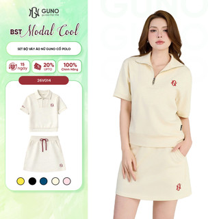 Set Bộ Váy Áo Nữ GUNO Vải Modal Cool Mềm Mát Cổ Polo Khóa Kéo Phối Sườn Logo Thêu 26VG14